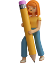 Girl holding a big pencil icon