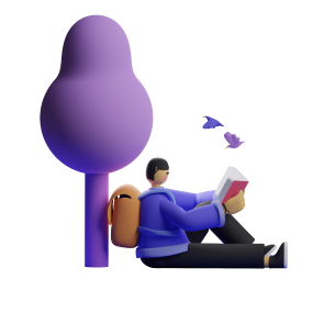 Girl sitting by the tree studying icon
